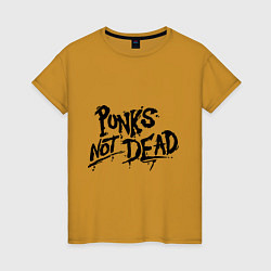 Футболка хлопковая женская Punks not dead, цвет: горчичный