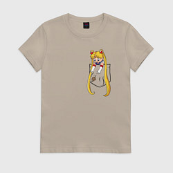 Футболка хлопковая женская Little Pocket Moon, цвет: миндальный