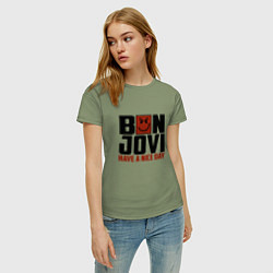 Футболка хлопковая женская Bon Jovi: Nice day, цвет: авокадо — фото 2