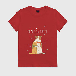 Футболка хлопковая женская Peace on earth, цвет: красный
