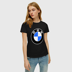 Футболка хлопковая женская Logo BMW, цвет: черный — фото 2