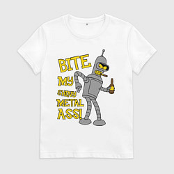 Футболка хлопковая женская Bite my shunny metal ass, цвет: белый