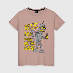 Футболка хлопковая женская Bite my shunny metal ass, цвет: пыльно-розовый