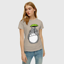 Футболка хлопковая женская Totoro с зонтом, цвет: миндальный — фото 2