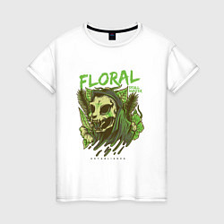 Футболка хлопковая женская Floral Cat Skull, цвет: белый
