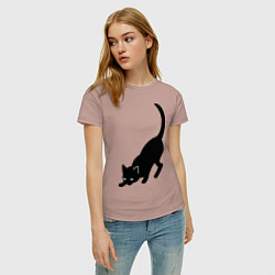 Футболка хлопковая женская ЧернаяБелая кошечка, цвет: пыльно-розовый — фото 2