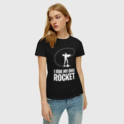 Футболка хлопковая женская I ride my own rocket, цвет: черный — фото 2