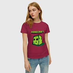Футболка хлопковая женская Minecraft Creeper, цвет: маджента — фото 2