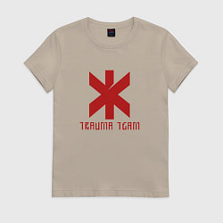 Футболка хлопковая женская Cyberpunk 2077: TRAUMA TEAM, цвет: миндальный