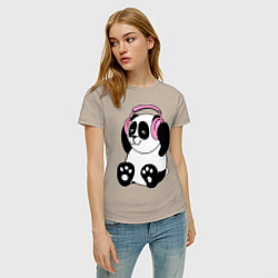Футболка хлопковая женская Panda in headphones панда в наушниках, цвет: миндальный — фото 2