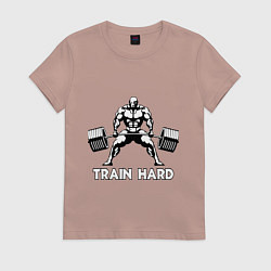 Футболка хлопковая женская Train hard тренируйся усердно, цвет: пыльно-розовый