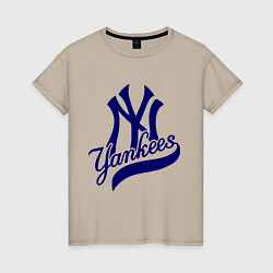 Футболка хлопковая женская NY - Yankees, цвет: миндальный