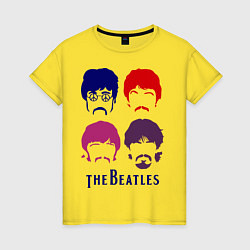 Футболка хлопковая женская The Beatles faces, цвет: желтый