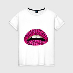 Футболка хлопковая женская Pink leopard lips, цвет: белый