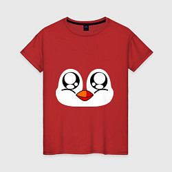 Футболка хлопковая женская Морда пингвина, цвет: красный