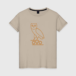 Футболка хлопковая женская OVO Owl, цвет: миндальный