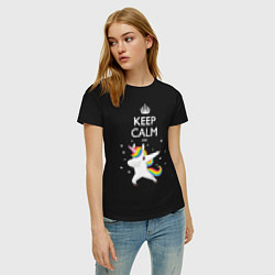 Футболка хлопковая женская Keep Calm & Dab Unicorn, цвет: черный — фото 2