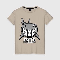 Футболка хлопковая женская Shark Smile, цвет: миндальный