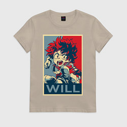 Футболка хлопковая женская Изуку Мидория, цвет: миндальный