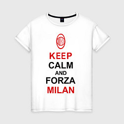 Футболка хлопковая женская Keep Calm & Forza Milan, цвет: белый