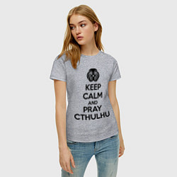 Футболка хлопковая женская Keep Calm & Pray Cthulhu, цвет: меланж — фото 2