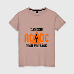 Футболка хлопковая женская AC/DC: High Voltage, цвет: пыльно-розовый