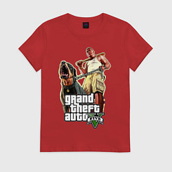 Футболка хлопковая женская GTA V: Man & Dog Dark, цвет: красный