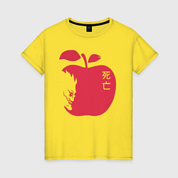 Футболка хлопковая женская Тетрадь Смерти - Рюк и яблоко, цвет: желтый