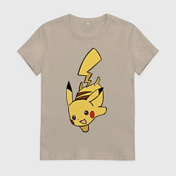 Футболка хлопковая женская Радостный Пикачуха, цвет: миндальный