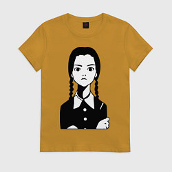 Футболка хлопковая женская Wednesday Addams, цвет: горчичный