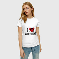 Футболка хлопковая женская I love wrestling, цвет: белый — фото 2