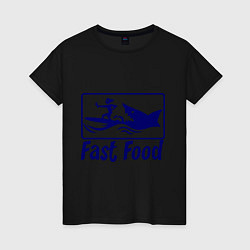 Футболка хлопковая женская Shark fast food, цвет: черный