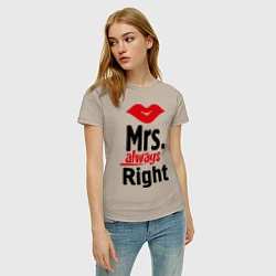 Футболка хлопковая женская Mrs. always right, цвет: миндальный — фото 2