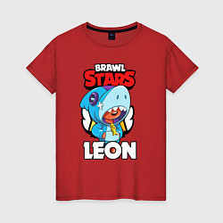Футболка хлопковая женская BRAWL STARS LEON SHARK, цвет: красный