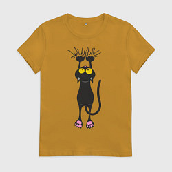 Футболка хлопковая женская Висящий кот, цвет: горчичный