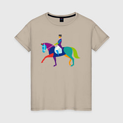 Футболка хлопковая женская Всадник на коне, цвет: миндальный