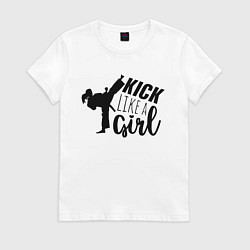 Футболка хлопковая женская Kick like a girl, цвет: белый