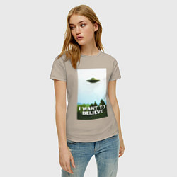 Футболка хлопковая женская I WANT TO BELIEVE, цвет: миндальный — фото 2