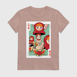 Футболка хлопковая женская Матрешка, цвет: пыльно-розовый