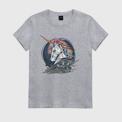 Футболка хлопковая женская Единорог Rock, цвет: меланж