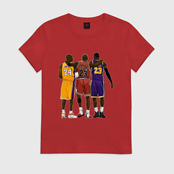 Футболка хлопковая женская Kobe, Michael, LeBron, цвет: красный