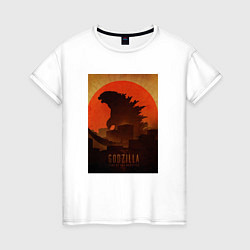 Футболка хлопковая женская Godzilla and red sun, цвет: белый