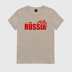 Футболка хлопковая женская Russia, цвет: миндальный