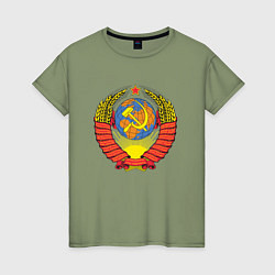 Футболка хлопковая женская Герб СССР, цвет: авокадо