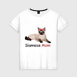 Футболка хлопковая женская Мама сиамского кота, цвет: белый