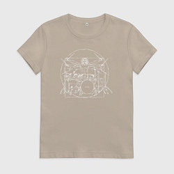 Футболка хлопковая женская Витрувианский барабанщик 2, цвет: миндальный