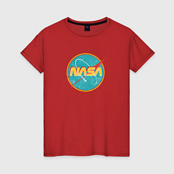 Футболка хлопковая женская NASA винтажный логотип, цвет: красный