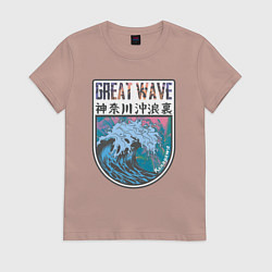 Футболка хлопковая женская Vaporwave Kanagawa, цвет: пыльно-розовый