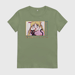 Футболка хлопковая женская Sailor Moon Usagi Tsukino Luna, цвет: авокадо