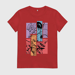 Футболка хлопковая женская Аска и Синдзи, Евангелион, цвет: красный